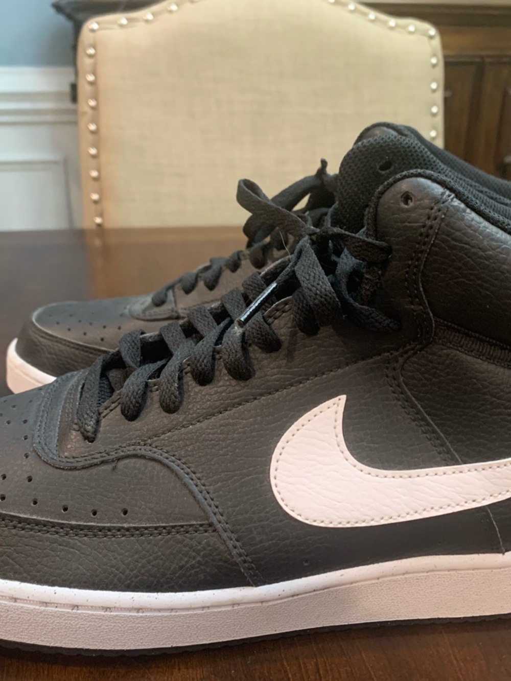 Nike Men’s Court Vision basketball Black High-Top Sneakers with White Swoosh